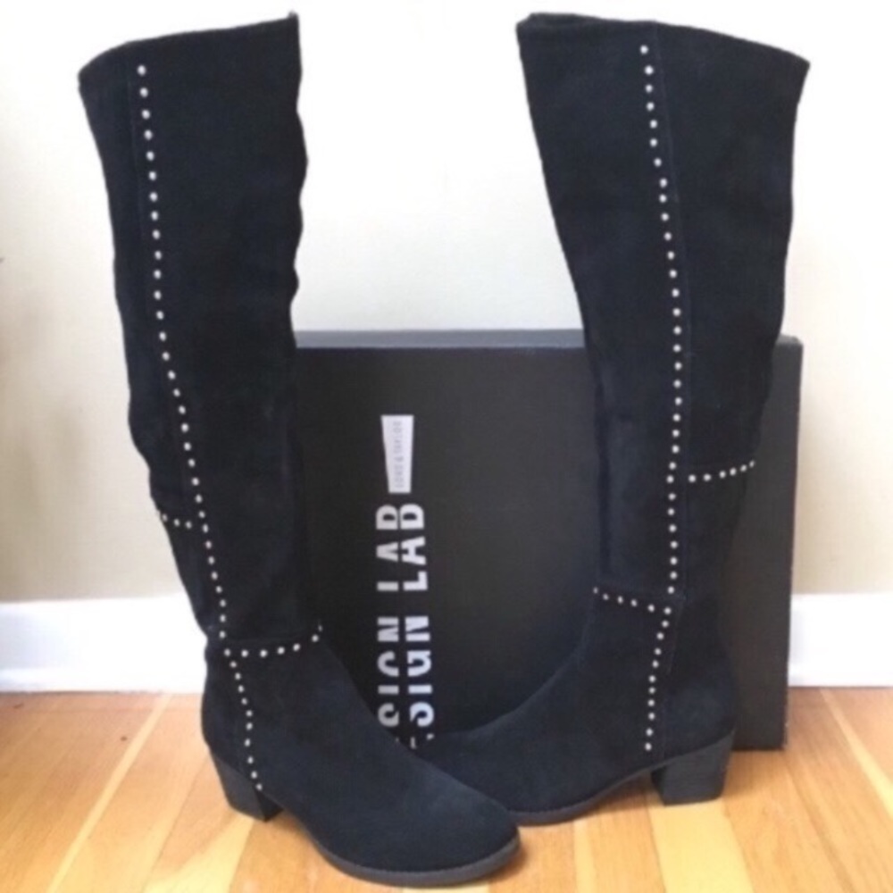Design Lab Lord & Taylor Odel Black Suede Studded Over the Knee Boots Size 6.5